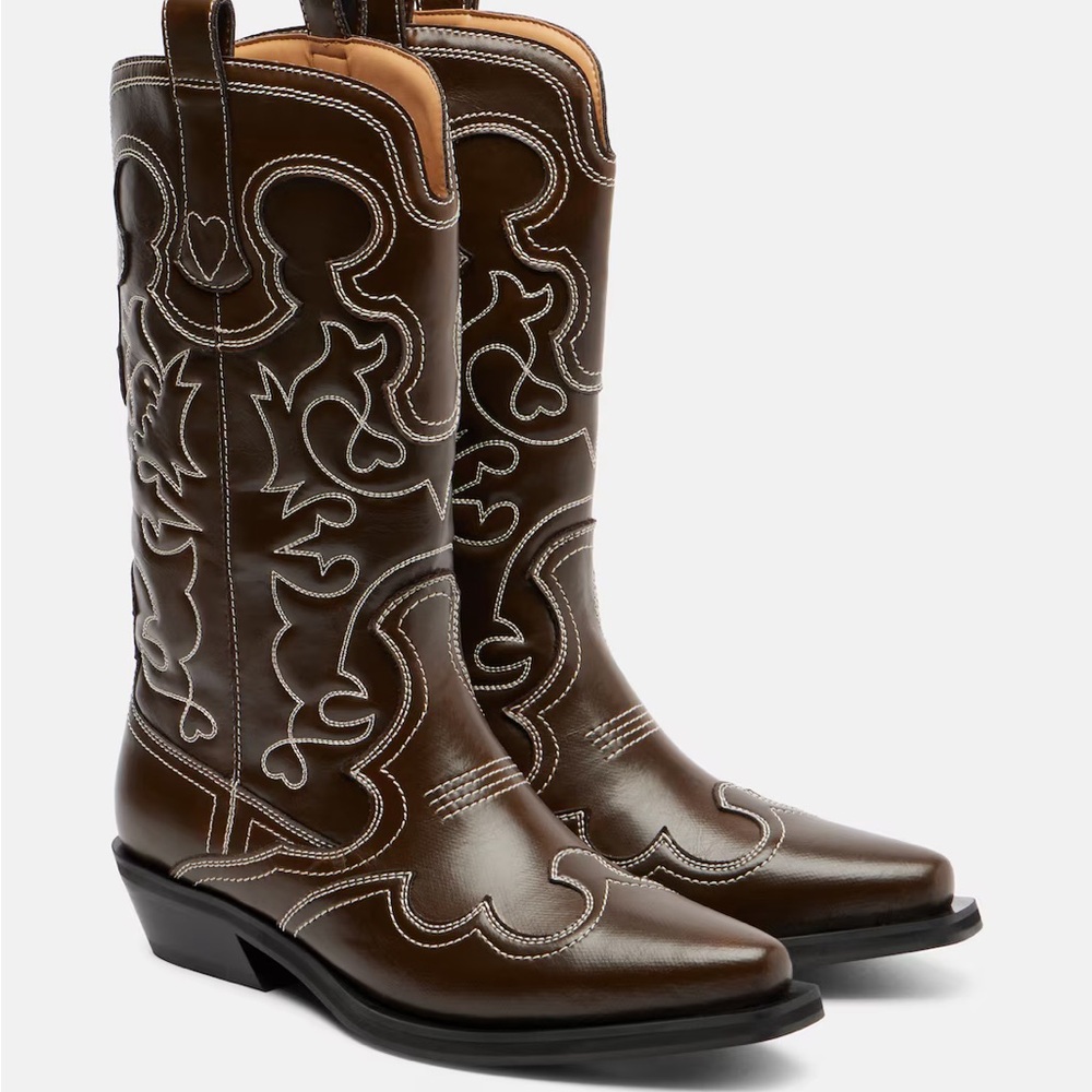 GANNI Brown Western Leather Boots